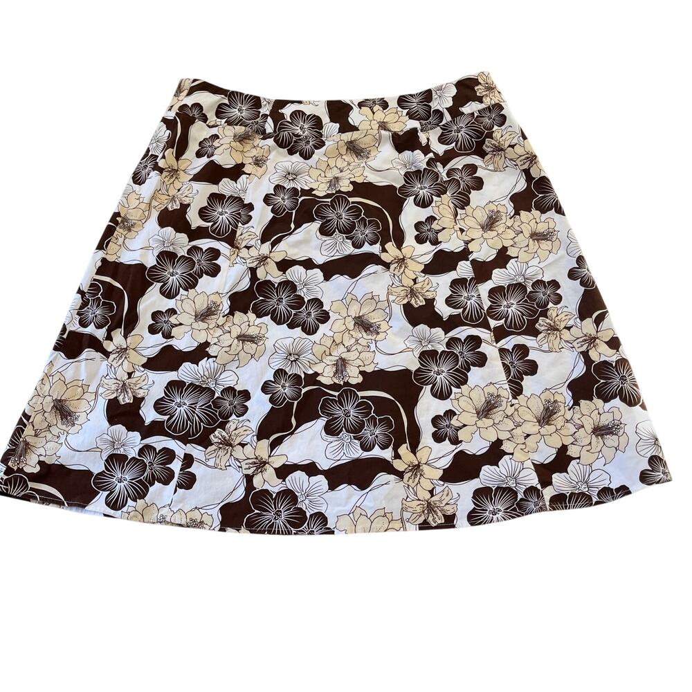 Brown Floral Mini Skirt PLus Size 18 Tropical Vacation Resortwear Cruise Luau